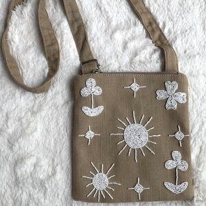 Unique Beaded Flower Sun Canvas Crossbody Shoulder Bag